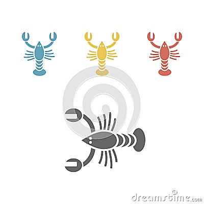 Crayfish crustaceans lobster crawfish flat icon Vector Illustration