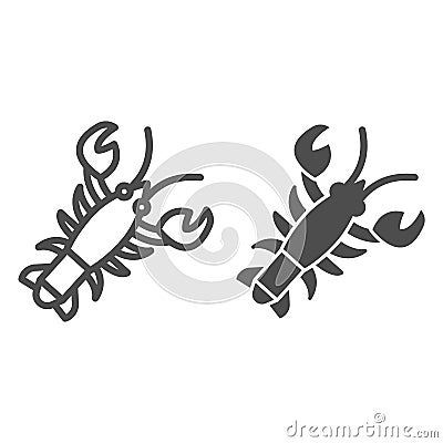 Crayfish line and solid icon, Fish market concept, lobster sign on white background, crawfish icon in outline style for Vector Illustration