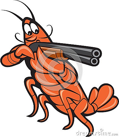 Crayfish Lobster Aiming Shotgun Cartoon Stock Photo