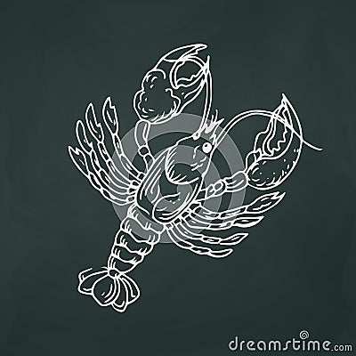 Crayfish thin white lines on a textural dark background - Vector Vector Illustration