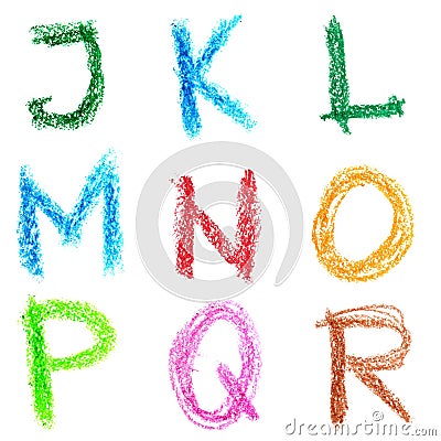 Crayon alphabet, Lettrs J - R Stock Photo