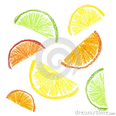 Crayon kids drawn citrus slice Vector Illustration
