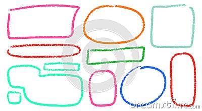 Crayon Square Shapes Vector Set. Chalk Scribble Rectangle Highlight Collection. Colorful Hand Drawn Brush Texture Vector Illustration