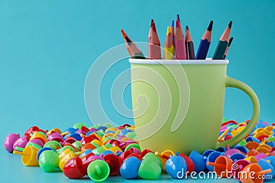 Crayons full color with small cup Stock Photo