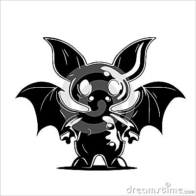 Crazy bat figure. Good for tattoo. Editable vector monochrome image with high details isolated on white Vector Illustration