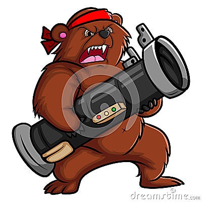 The crazy bear is shooting with the bazooka bomb Vector Illustration