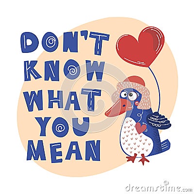 CRAZY BIRD Valentine Day Cartoon Animal Set Stock Photo