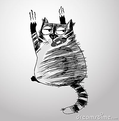 Crazy cat on the wall Vector Illustration