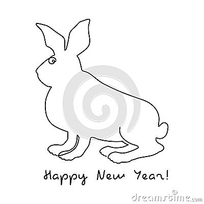 Crazy Bunny Chinese New Year. The rabbit is the symbol of the Chinese horoscope. Continuous line drawing. Vector illustration Vector Illustration