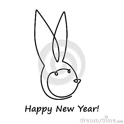 Crazy Bunny Chinese New Year. The rabbit is the symbol of the Chinese horoscope. Continuous line drawing. Vector illustration Vector Illustration