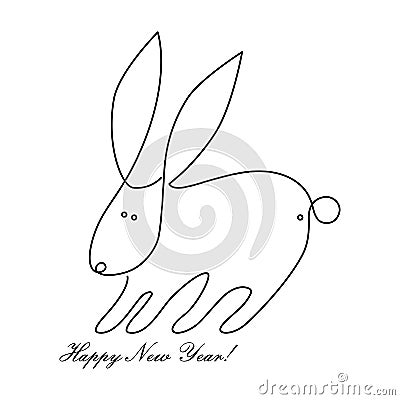 Crazy Bunny Chinese New Year. The rabbit is the symbol of the Chinese horoscope. Continuous line drawing illustration Cartoon Illustration