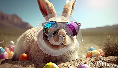 A crazy bunny with sunglasses Stock Photo