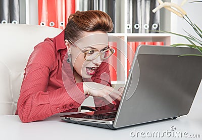 Crazy business woman working Stock Photo