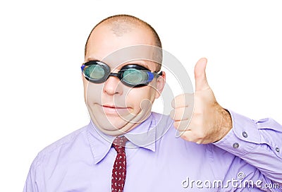 Crazy businessman showing thumb up Stock Photo