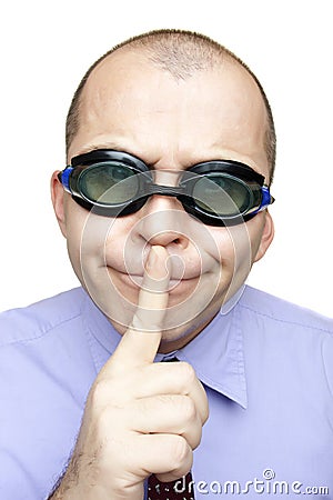 Crazy businessman with swimming goggles Stock Photo