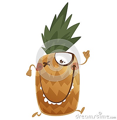 Crazy cartoon brown pineapple fruit character running Vector Illustration