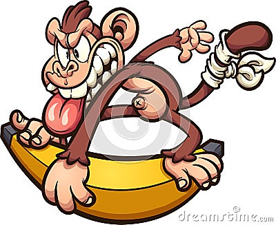 Crazy cartoon monkey skating on an over sized banana Vector Illustration