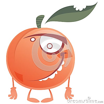 Crazy cartoon pink peach fruit character standing Vector Illustration