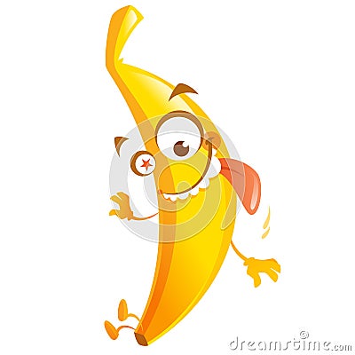 Crazy cartoon yellow banana fruit character go bananas Vector Illustration