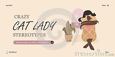 Crazy Cat Lady Banner Template Vector Illustration