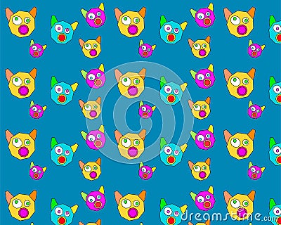 Blue background with many funny cat heads Stock Photo
