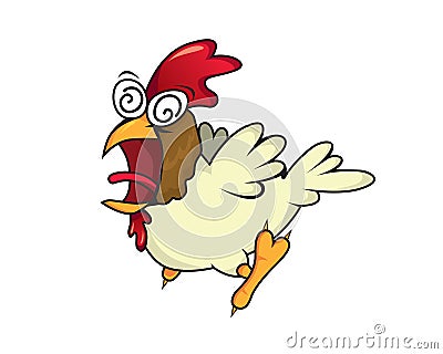 Crazy Chicken Character with Cartoon Style Vector Illustration