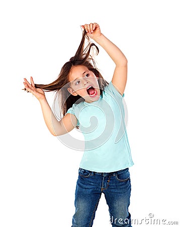 Crazy child girl pullin her hairs Stock Photo