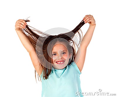 Crazy child girl pullin her hairs Stock Photo