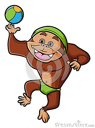 The crazy chimpanzee is playing the volley beach Vector Illustration