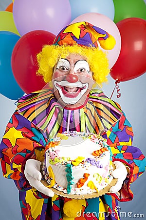 Crazy Clown with Birthday Cake Stock Photo