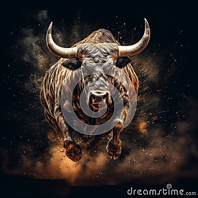 crazy creative Very muscular bull running Very angrily Stock Photo