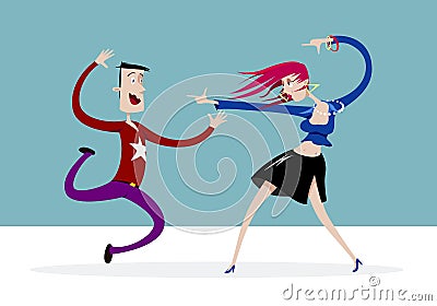 Crazy dance of a young couple Vector Illustration