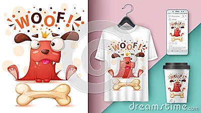 Crazy dog - mockup for your idea. Vector Illustration