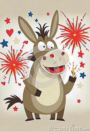 Crazy donkey in pink hearts. Valentine's Day. AI generated Stock Photo