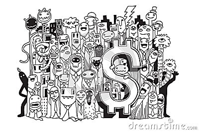 Crazy doodle Money,doodle drawing style Vector Illustration