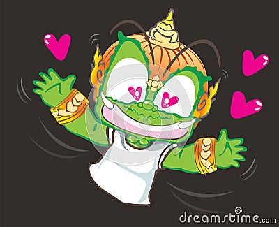 Crazy and falling in love Hug me Thai giant cartoon acting character design Vector Illustration