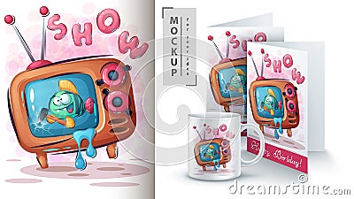Crazy fish poster and merchandising Vector Illustration