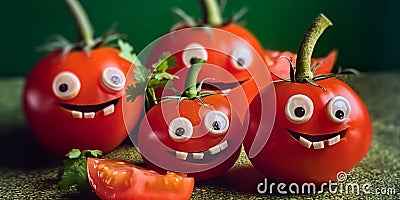 Halloween crazy food - tomatoes stuffed salad , macro photo, AI Generated Stock Photo