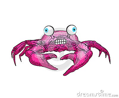 Crazy funny crab sketch. linear sea cance. Vector illustration Vector Illustration