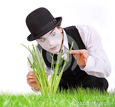 Crazy gardener mime. Stock Photo