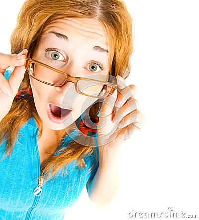 Crazy girl in glasses isolated Stock Photo