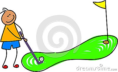 Crazy golf kid Stock Photo