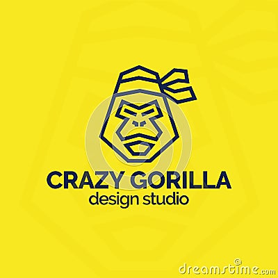 Crazy gorilla emblem with head gorilla black color line style for use design studio, zoo Vector Illustration