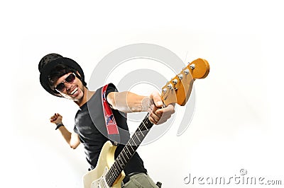 Crazy guitarist Stock Photo