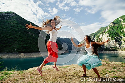 Crazy happy jump in mountains Stock Photo