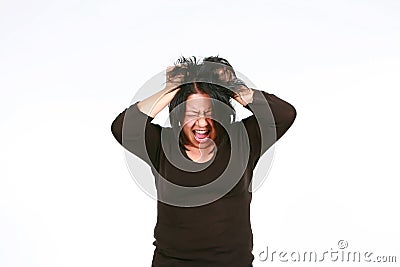 Crazy hispanic woman Stock Photo