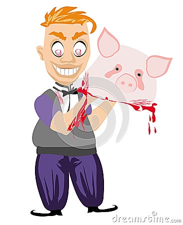 Crazy insane butcher covered with blood Vector Illustration