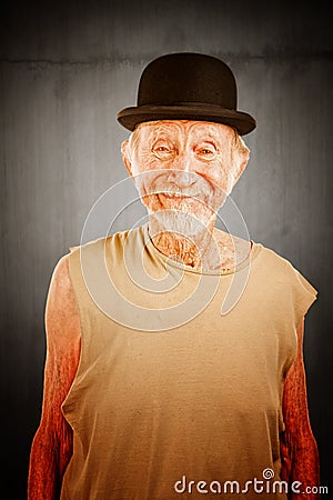 Crazy man in bowler hat Stock Photo