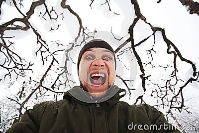 Crazy man shouting Stock Photo