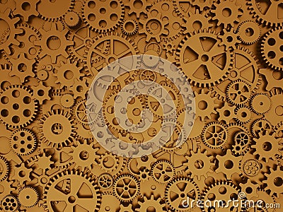 Crazy mechanics background. Bronze gears and cogs Cartoon Illustration